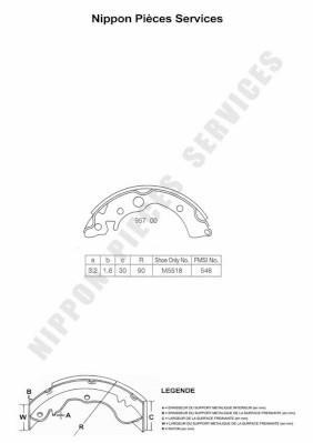 Jeu de 4 mâchoires de frein (Garniture de frein à tambour) NIPPON PIECES SERVICES H350A03
