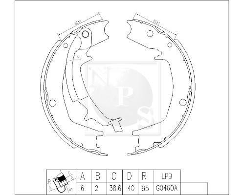 Jeu de mâchoires de frein à main (Mâchoire de frein à main) NIPPON PIECES SERVICES ref. H350I14