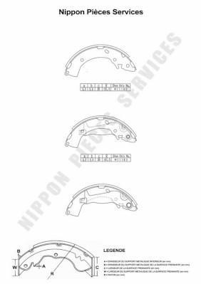 Jeu de 4 mâchoires de frein (Garniture de frein à tambour) NIPPON PIECES SERVICES ref. H350I33