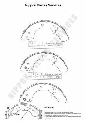 Jeu de 4 mâchoires de frein (Garniture de frein à tambour) NIPPON PIECES SERVICES ref. I350U02