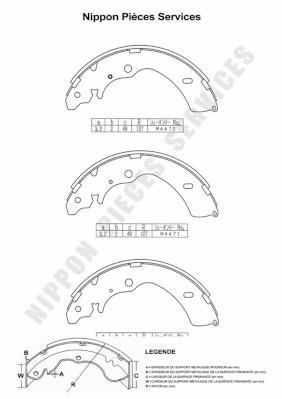 Jeu de 4 mâchoires de frein (Garniture de frein à tambour) NIPPON PIECES SERVICES ref. I350U03