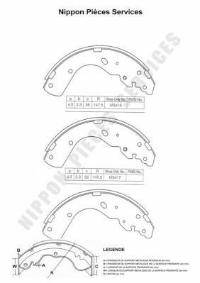 Jeu de 4 mâchoires de frein (Garniture de frein à tambour) NIPPON PIECES SERVICES M350A04