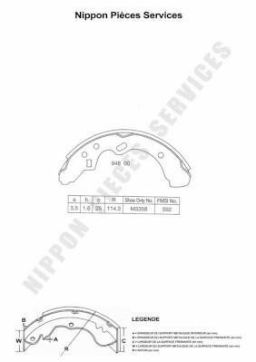 Jeu de 4 mâchoires de frein (Garniture de frein à tambour) NIPPON PIECES SERVICES ref. M350A28