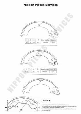 Jeu de 4 mâchoires de frein (Garniture de frein à tambour) NIPPON PIECES SERVICES ref. M350I01