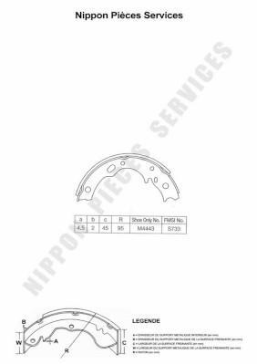 Jeu de 4 mâchoires de frein (Garniture de frein à tambour) NIPPON PIECES SERVICES ref. M350I18