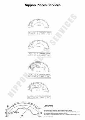 Jeu de 4 mâchoires de frein (Garniture de frein à tambour) NIPPON PIECES SERVICES ref. M350I26