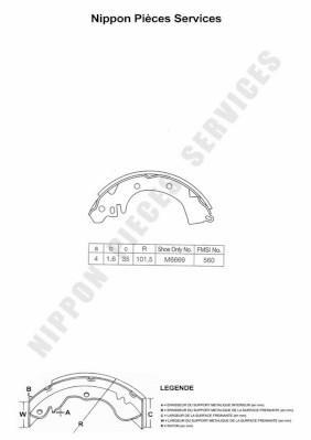 Jeu de 4 mâchoires de frein (Garniture de frein à tambour) NIPPON PIECES SERVICES ref. M350I27