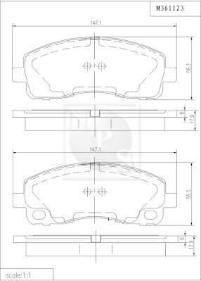 Jeu de 4 plaquettes de frein NIPPON PIECES SERVICES ref. M361I23