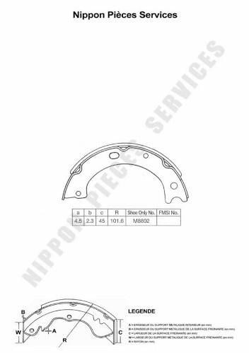 Jeu de mâchoires de frein à main (Mâchoire de frein à main) NIPPON PIECES SERVICES ref. N350N33