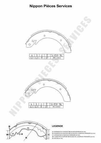 Jeu de 4 mâchoires de frein (Garniture de frein à tambour) NIPPON PIECES SERVICES ref. N350N78