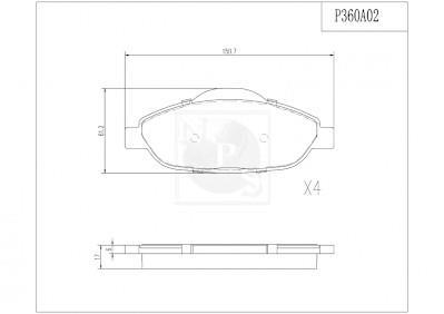 Jeu de 4 plaquettes de frein NIPPON PIECES SERVICES ref. P360A02