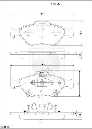 Jeu de 4 plaquettes de frein NIPPON PIECES SERVICES ref. T360A74