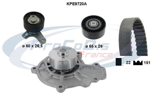 Pompe à eau + kit de courroie de distribution (Kit courroie de distribution) PROCODIS FRANCE ref. KPE9720A