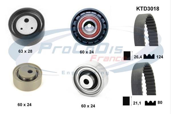 Kit de distribution (Kit courroie de distribution) PROCODIS FRANCE ref. KTD3018