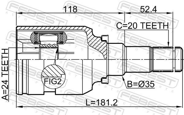 Joint homocinétique, transmission FEBEST ref. 0111-ZRE181LH