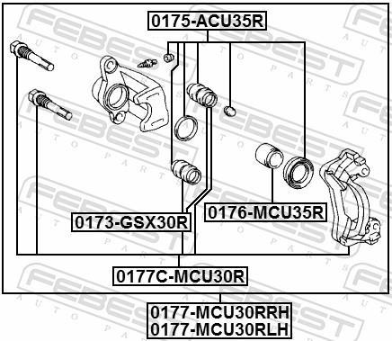 Joint-soufflet, guidage d'étrier de frein FEBEST 0173-GSX30R-PCS4