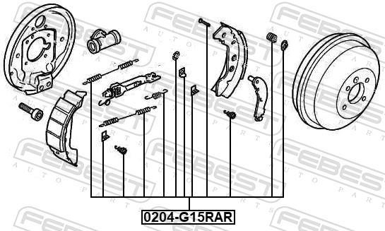 Kit d'accessoires pour mâchoire de frein à tambour FEBEST ref. 0204-G15RAR-KIT