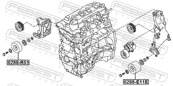 Rolo de desvio da correia trapezoidal estriada FEBEST ref. 0288-E11E