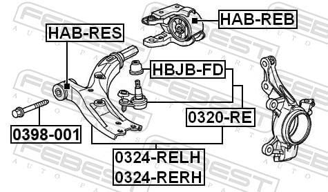 Boulon de fixation, bras transversal FEBEST ref. 0398-001
