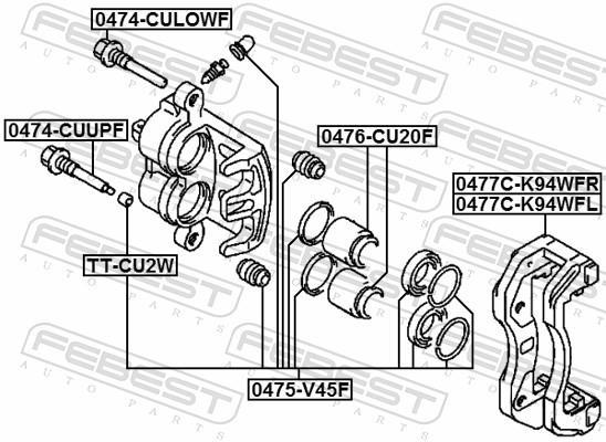 Jeu de supports d'étriers de freins FEBEST 0477C-K94WFR
