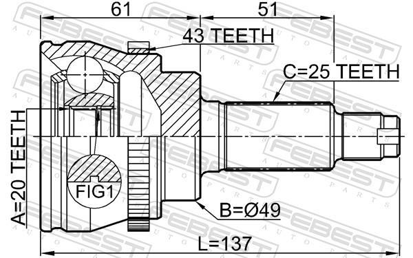 Joint homocinétique, transmission FEBEST 0710-RM413A43