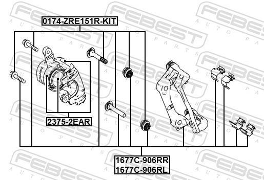 Jeu de supports d'étriers de freins FEBEST ref. 1677C-906RL