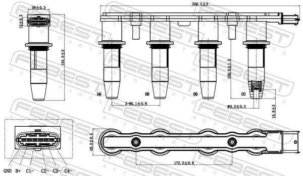 Unité de bobine d'allumage FEBEST ref. 18640-001