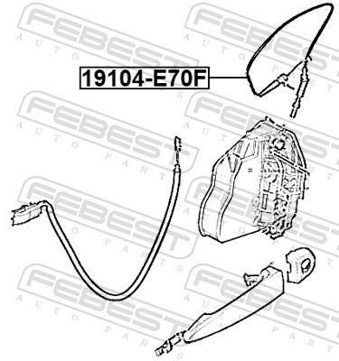 Cable de accionamiento, desbloqueo de puerta FEBEST ref. 19104-E70F