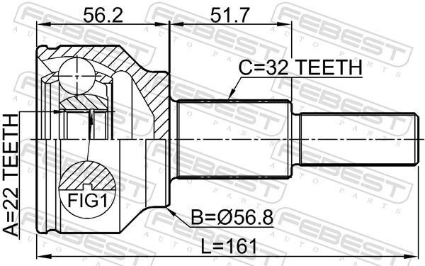 Joint homocinétique, transmission FEBEST ref. 2010-JOURR