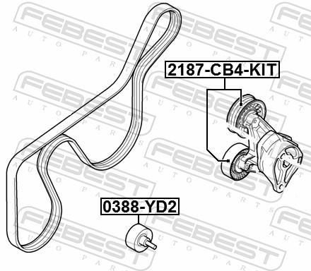 Rolo tensor da correia trapezoidal estriada FEBEST ref. 2187-CB4-KIT