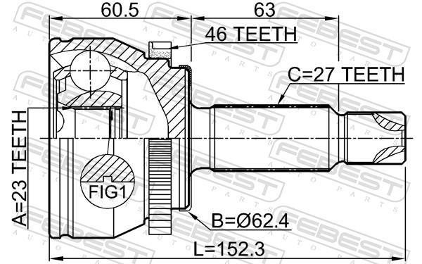 Joint homocinétique, transmission FEBEST ref. 2210-SOULB2A46