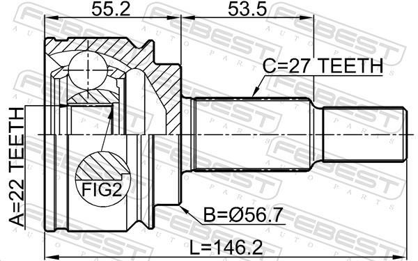 Joint homocinétique, transmission FEBEST ref. 2410-KANGII