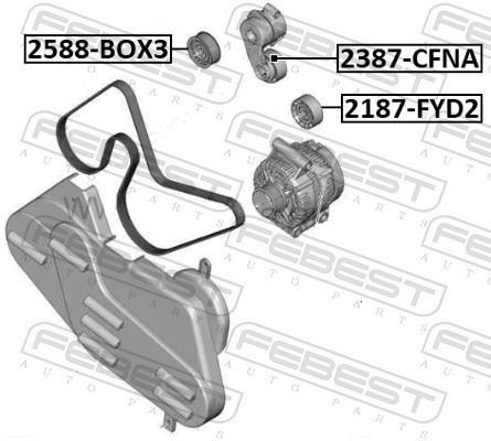 Polea inversión/guía, correa auxiliar servicios FEBEST ref. 2588-BOX3