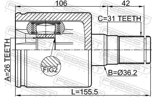 Joint homocinétique, transmission FEBEST ref. 2711-S60IILH