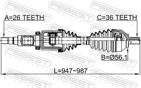 Cardan FEBEST ref. 2714-S40RH