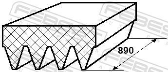 Courroie trapézoïdale à nervures FEBEST ref. 88126-4L890