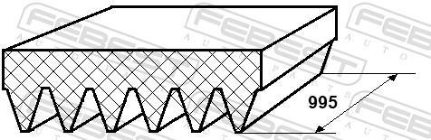 Courroie trapézoïdale à nervures FEBEST ref. 88128-6L995