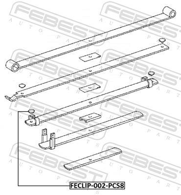 Braçadeira, mola de lâminas FEBEST ref. FECLIP-002-PCS8