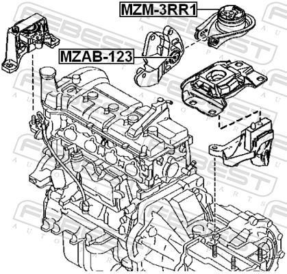 Support moteur (Silent bloc moteur) FEBEST ref. MZAB-123