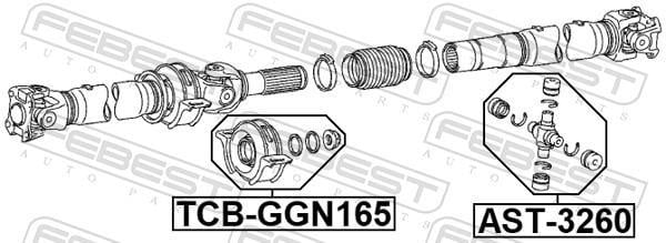 Palier, palier central d'arbre de transmission FEBEST ref. TCB-GGN165