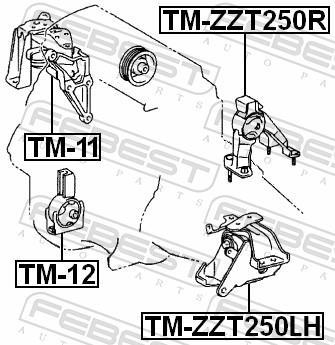 Support moteur (Silent bloc moteur) FEBEST ref. TM-ZZT250LH