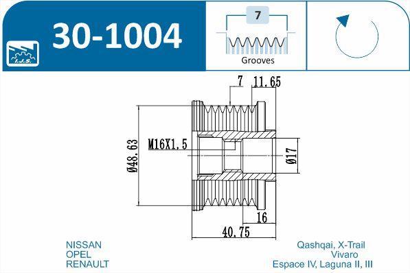 Rueda libre alternador IJS ref. 30-1004