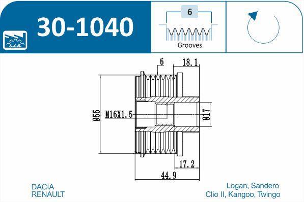 Polia do alternador IJS ref. 30-1040