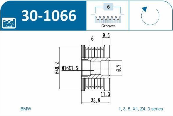 Polia do alternador IJS ref. 30-1066