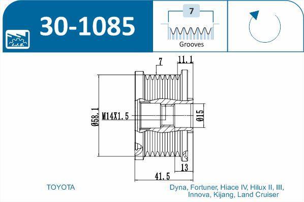 Polia do alternador IJS ref. 30-1085