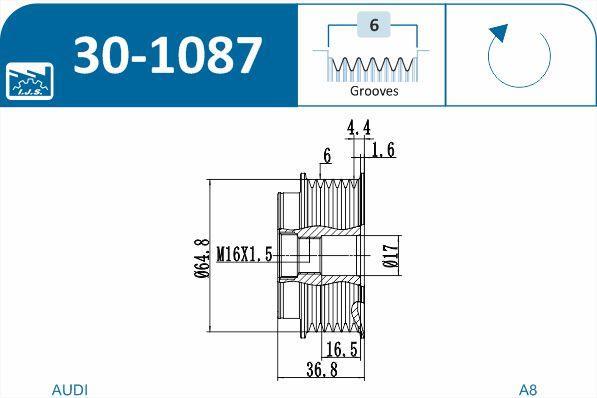 Polia do alternador IJS ref. 30-1087