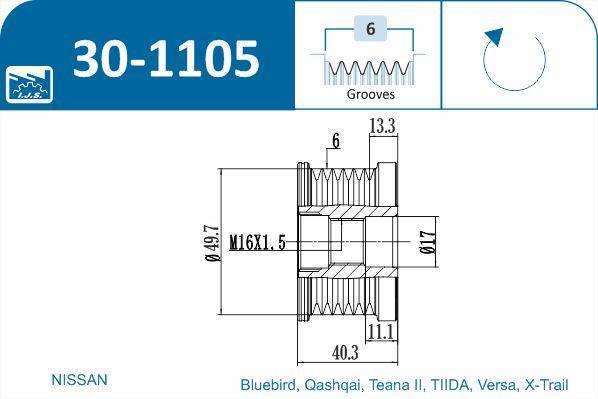 Polia do alternador IJS ref. 30-1105