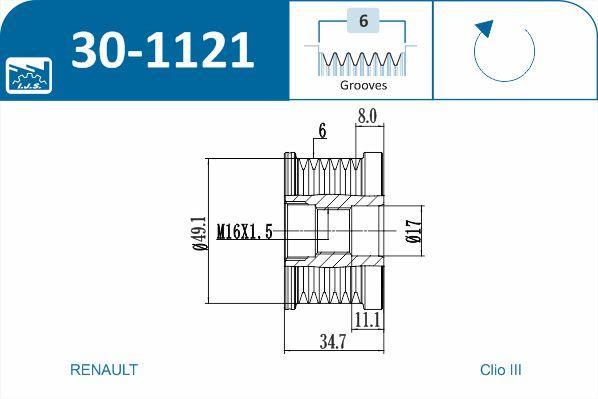 Polia do alternador IJS ref. 30-1121