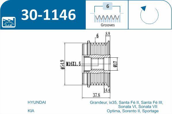 Polia do alternador IJS ref. 30-1146