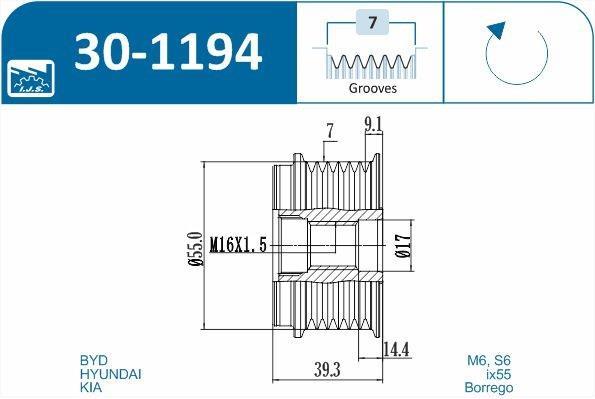 Rueda libre alternador IJS ref. 30-1194